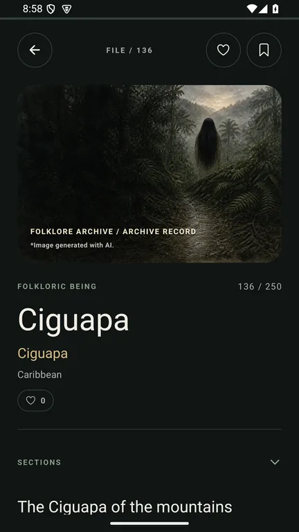 Folklore Archive record screen